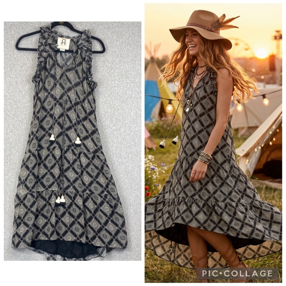 Figue silk maxi dress XS boho ruffled lightweight travel packable elegant fairy